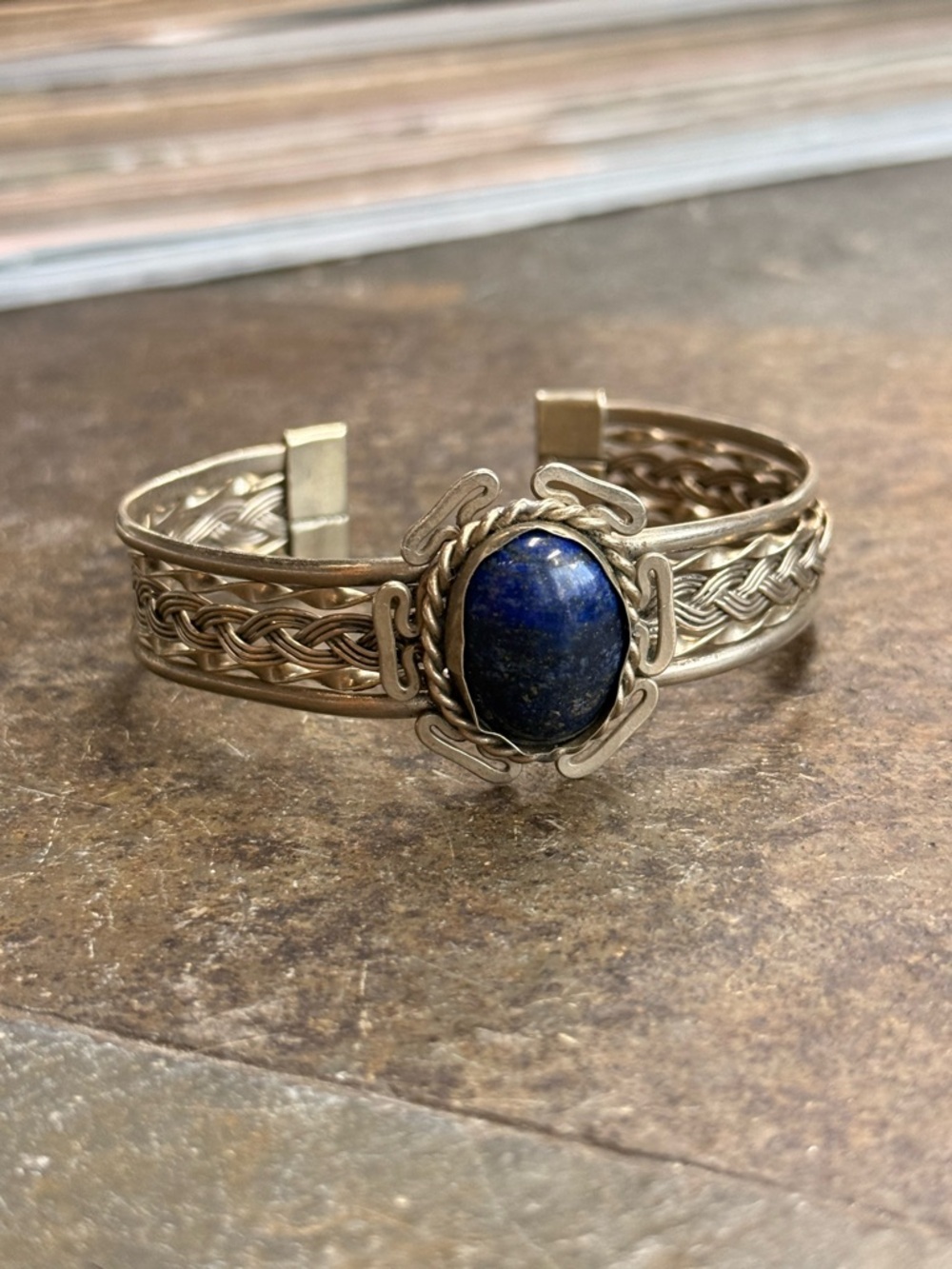 Silver Filigree Blue Lapis Statement Cuff Bracelet